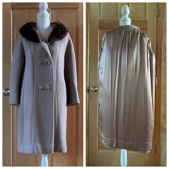 Vintage 1950s/60s  Beige / Taupe wool coat with F… - image 3