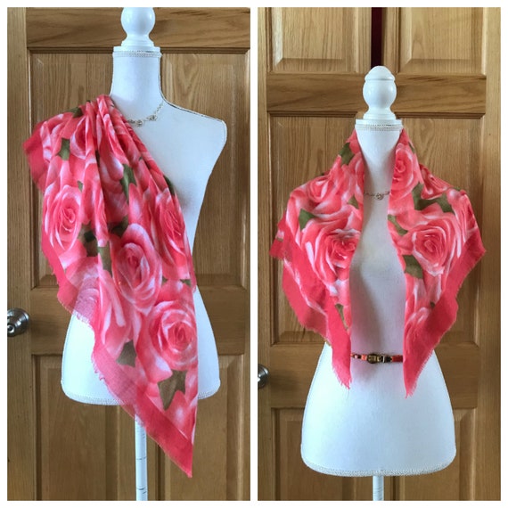 Beautiful Vibrant Pink Floral Scarf - image 1