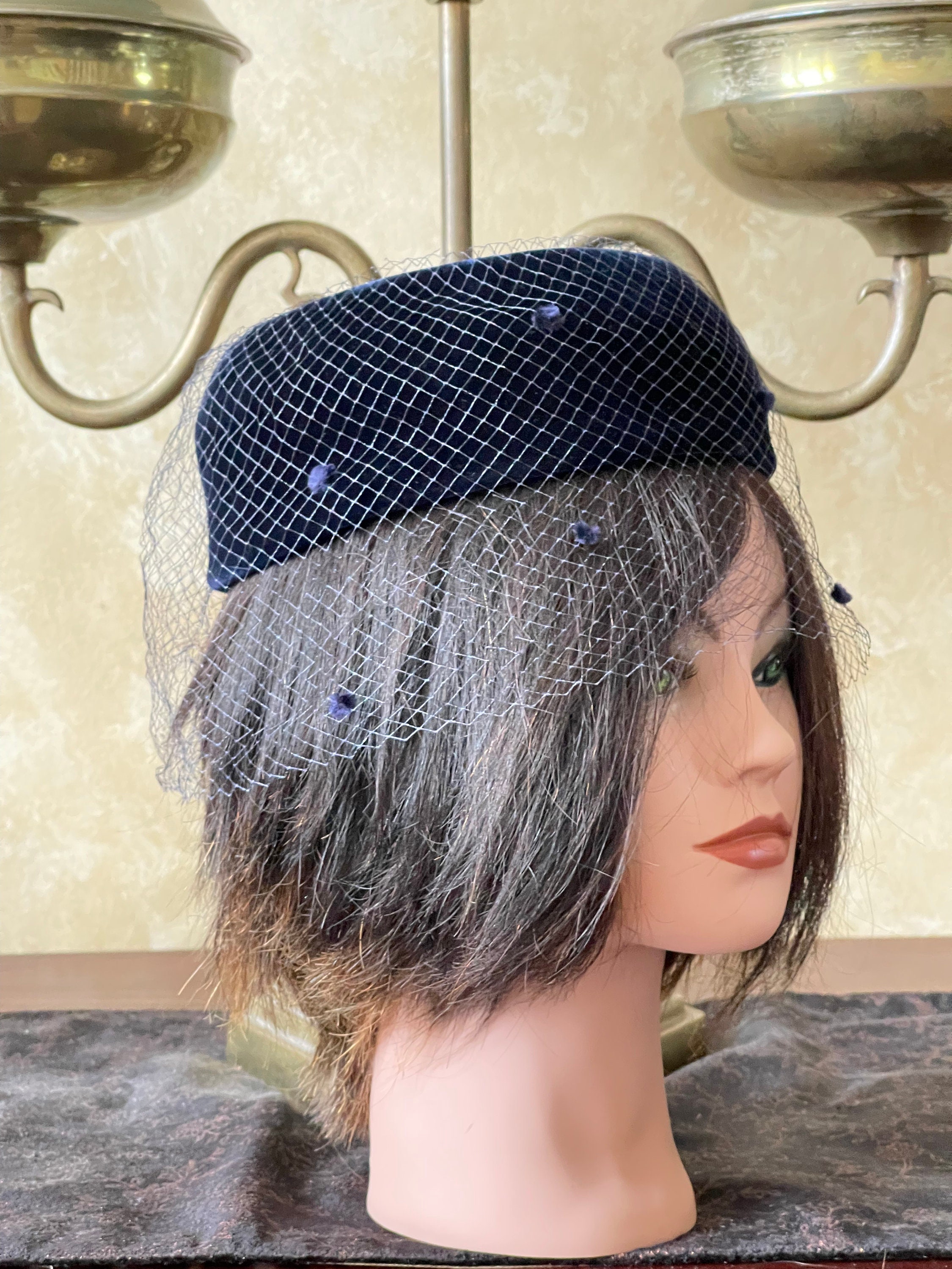 Vintage 1950s Blue Velvet Pillbox Hat With Netting Veil - Etsy