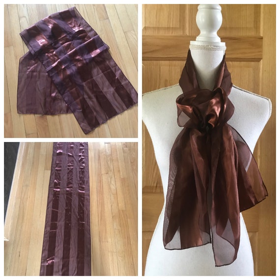 Mocha Coffee Brown Semi Sheer Striped Scarf - image 4