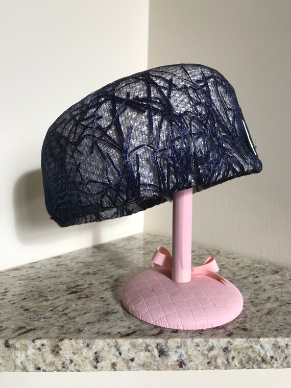 Vintage 1940s / 1950's / 1960s Navy Blue Mesh Net… - image 6