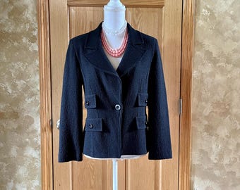Vintage St John Knit Jacket - Black Faux Pocket Blazer, Size 10
