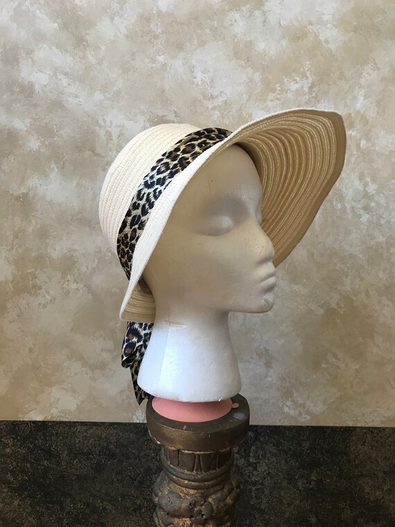 Vintage 1980s leopard print straw hat Vintage Leopard Print Straw Formal Hat - Etsy main image 3