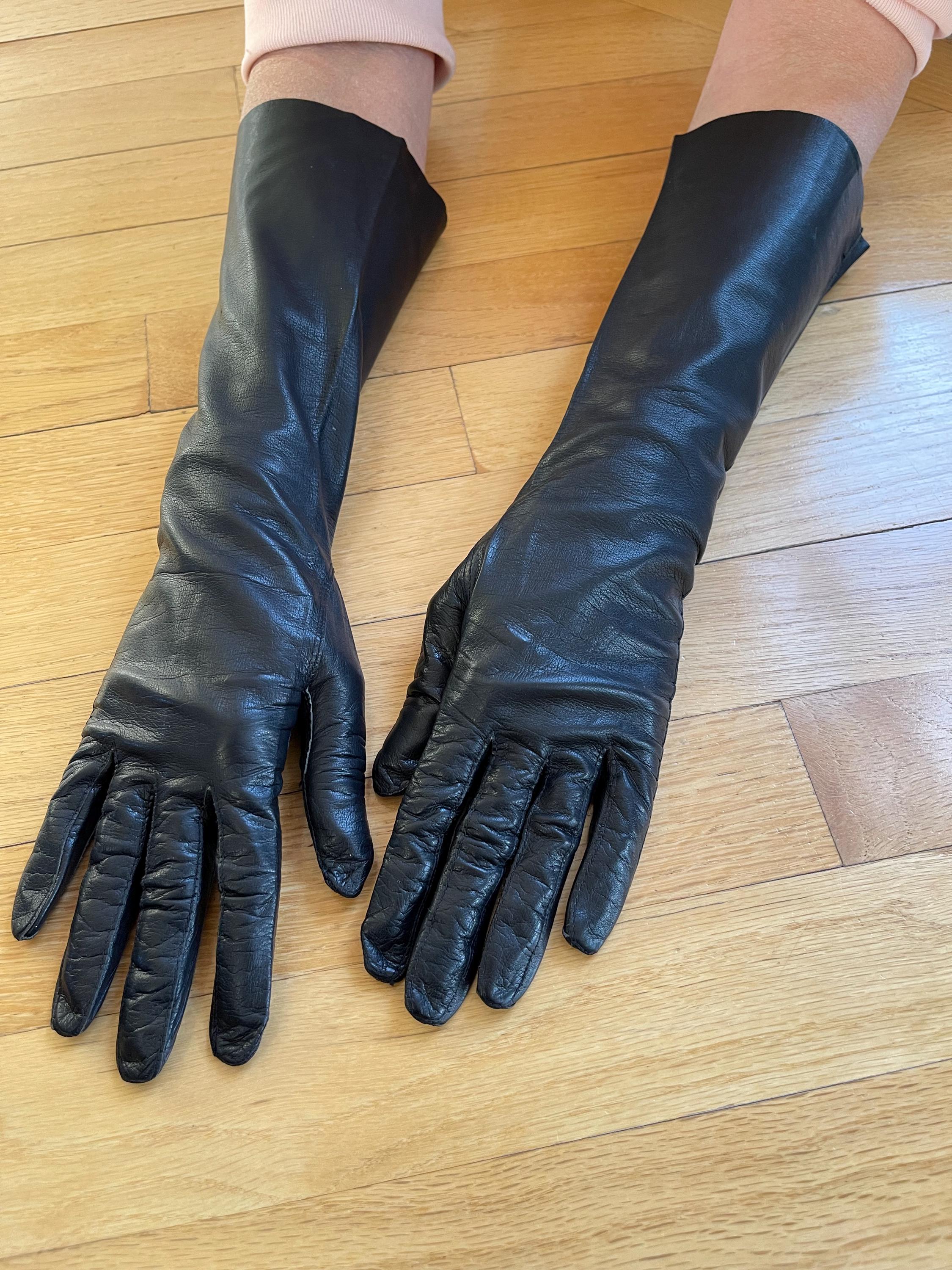 Gant Jonquet for Dayton's Vintage 1950s Long Black Leather Event / Evening Gloves / Costume Gloves Size 6 1/2