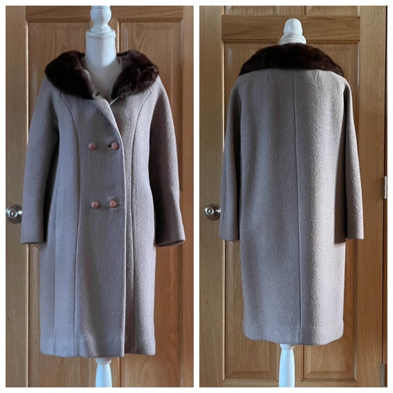 Vintage 1950s/60s  Beige / Taupe wool coat with F… - image 2