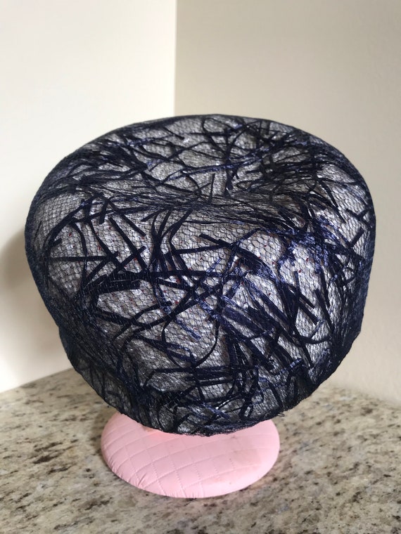 Vintage 1940s / 1950's / 1960s Navy Blue Mesh Net… - image 5