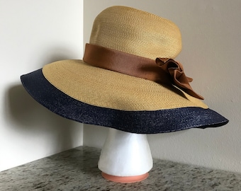Vintage Saucer Hat or Sun Hat - Mr. John Jr., 1950s, Black  display picture 1