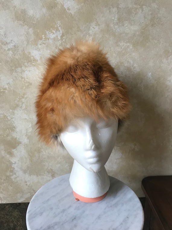 Vintage 1940s / 1950s Fox Fur Warm Cozy Winter Hat Rusty  display picture 1