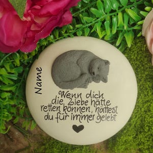 Tiergedenstein, Tiergrabstein, Grabschmuck, Katze, Gedenkstein Katze, Name, Spruch