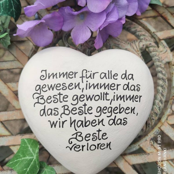 Grabschmuck, Herz, Beton, Gedenkstein, Trauer, Grabstein, Urnengrab,Spruch