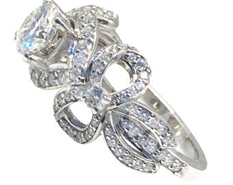 Moissanite Engagement Ring Bow Tie Ribbon Band | 1.2Ct GRA Certified | 925 Sterling Silver 14k White Gold Finish | Wedding Gift for Women