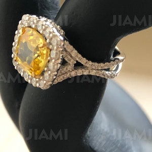 Cushion Cut Canary Yellow Simulated Diamond Halo Ring, 925 Sterling Silver