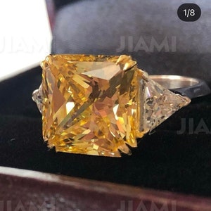 Canary Yellow CZ Diamond Ring: 14K White Gold Finish Sterling Silver Statement Band