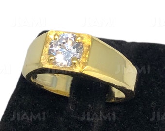 1ct Round Moissanite Solitaire Ring | Prong Set Engagement Ring | 925 Silver Gold Finish