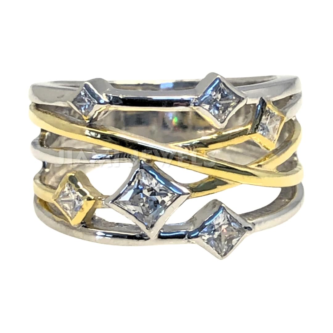Bezel Princess CZ Crossover Engagement Ring, Women's Two Tone Crossover ...