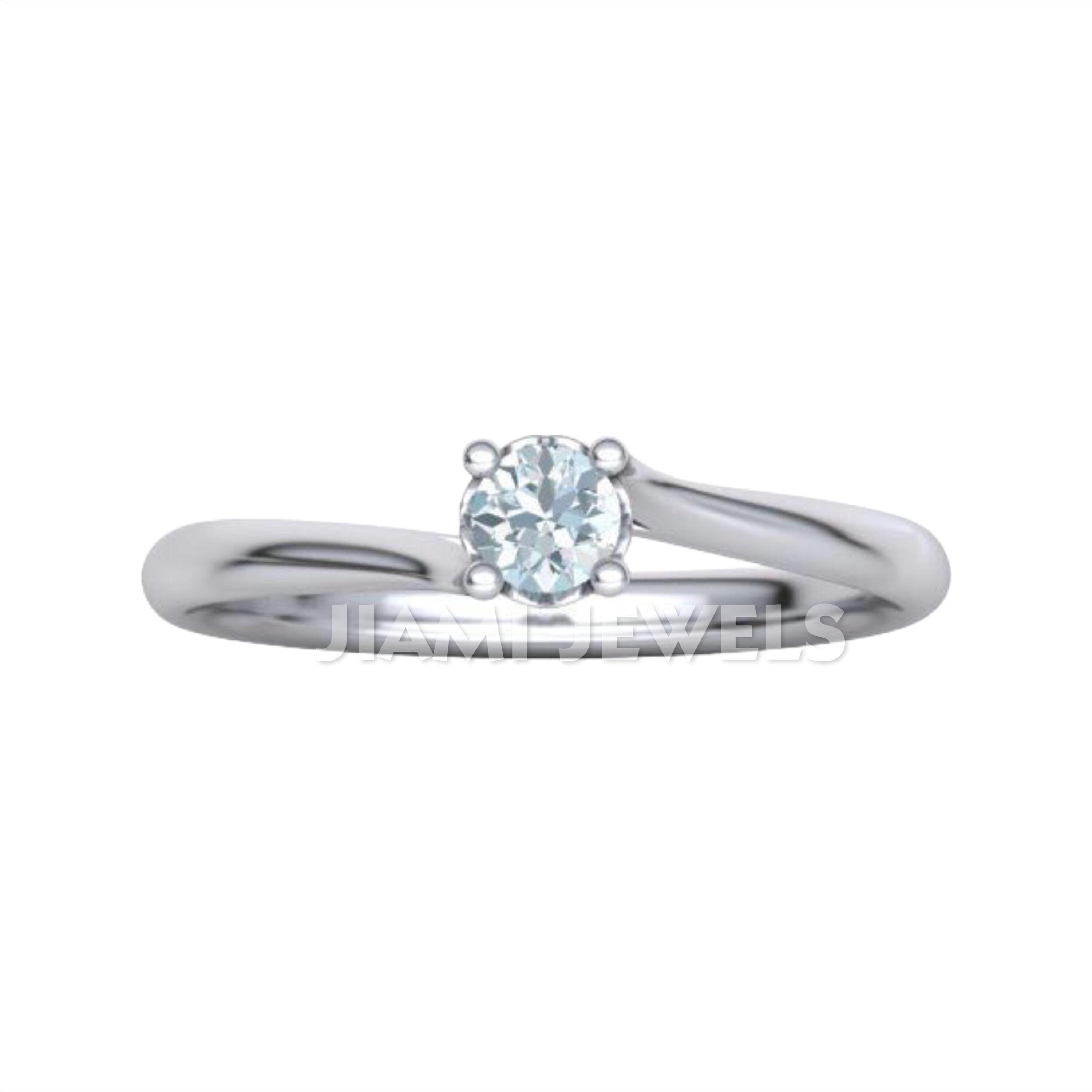 Dainty 0.2Ct Round Moissanite Women’s Solitaire Engagement Ring 14k White Gold Finish 925 Sterling Silver - Fine Personalized Gift for Her