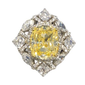 Canary Yellow CZ Diamond Ring: Art Deco Sterling Silver Engagement