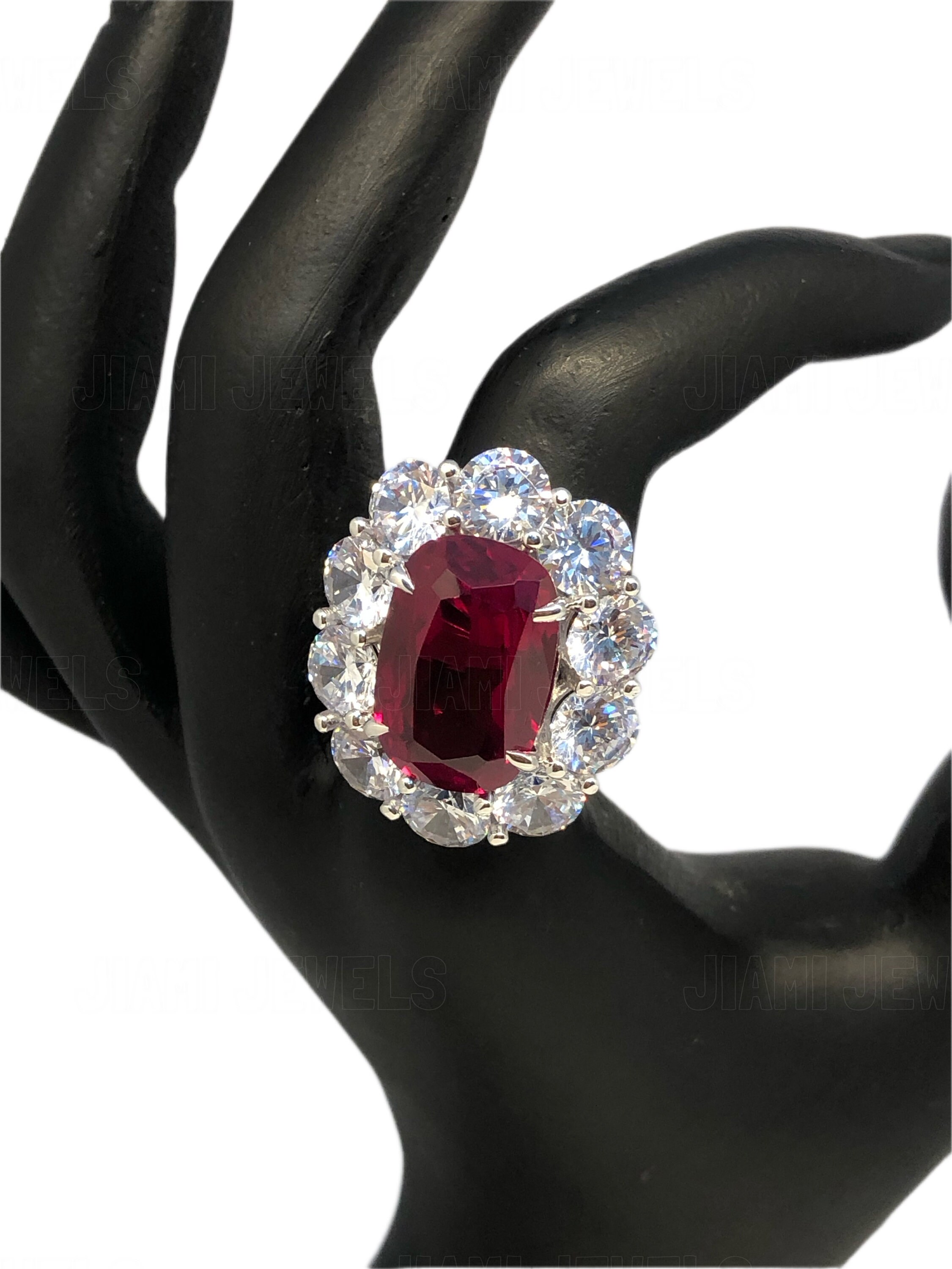 Ruby Simulant Large 9ct Cushion Cut Vibrant Red Ruby Simulated Diamond Halo - Etsy