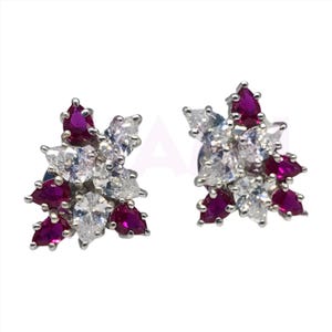 Pendientes de rubí simulado con diamantes / Conjunto Art Déco en plata 925 con acabado en oro blanco