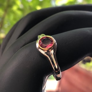 Dainty Simulated Pink Tourmaline Ring: 925 Silver 14k White Gold Finish
