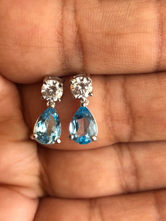 Boucles D'oreilles Topaze Sky Argent Massif 925 - Clous - Neuf Avec étiquettes
