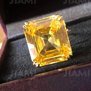 Art Deco Canary Yellow Simulated Diamond Ring: 925 Silver 14k Gold Finish