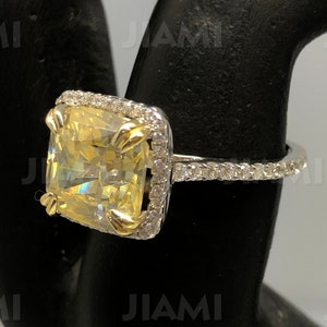 Canary Yellow CZ Diamond Ring: 14k White Gold Finish, Sterling Silver Band