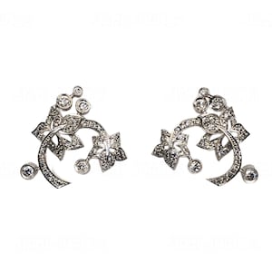 Ahornblatt Blumen Moissanit Ohrstecker in 925 Sterling Silber | Blumenform Art Deco 14k Weißgold Diamant Art Deco Schmuck für Frauen