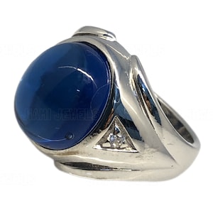 Anello da uomo con zaffiro blu massiccio e zirconi cubici: anello di fidanzamento in argento sterling con moissanite