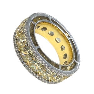Canary Yellow Simulated Diamond Ring | Chunky Cushion Cut Eternity Band | 925 Silver 14k White Gold Finish Gift for Her Anniversary Jewelry