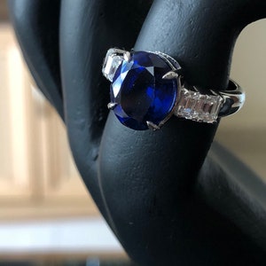 2 kt ovaal geslepen blauwe saffier simulant diamant art deco verlovingstrouwring witgouden afwerking zilver gratis wereldwijde expresverzending
