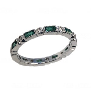 Emerald CZ Eternity Ring: Baguette Bezel 925 Silver Milgrain Band