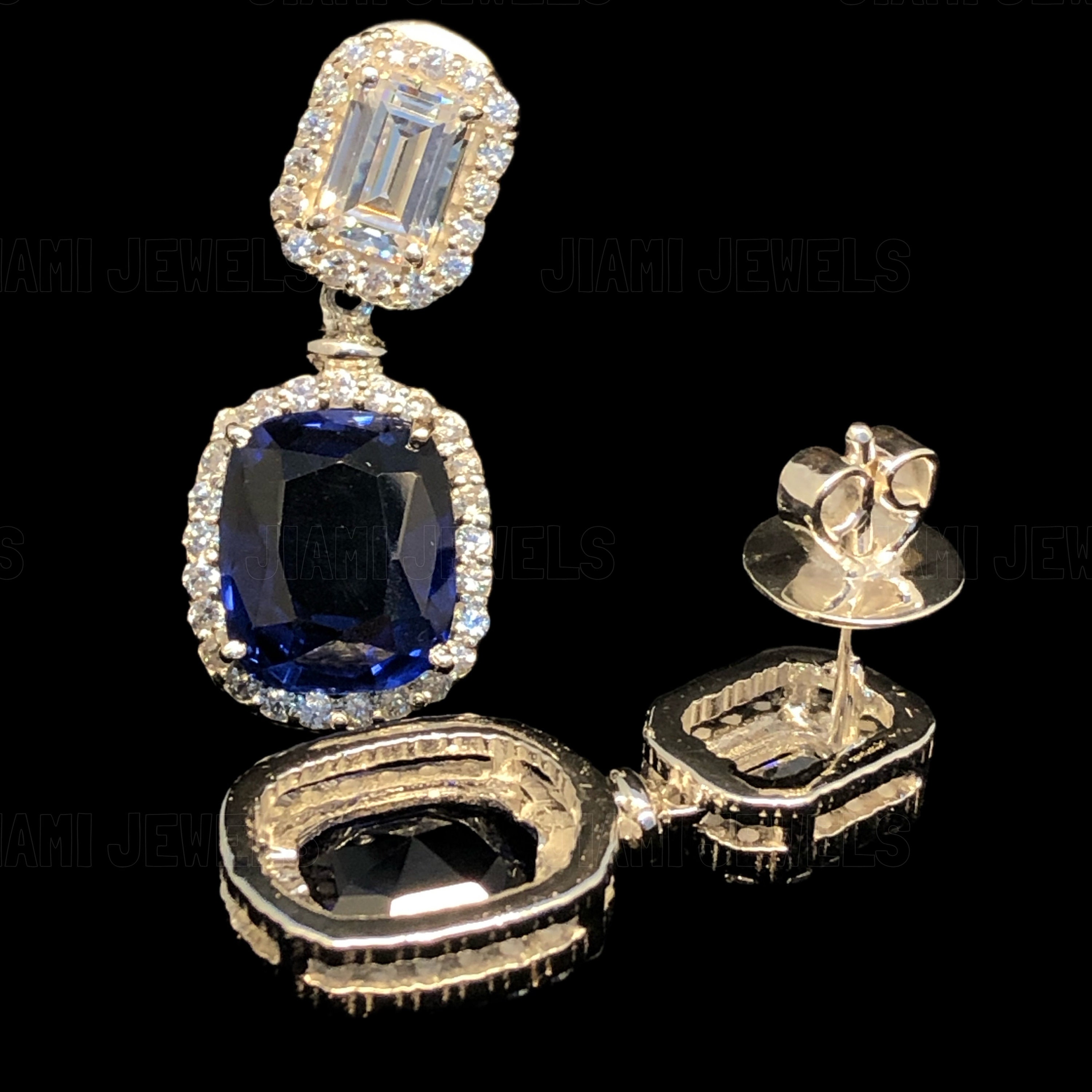 Erstellt Blau & Weiß Saphir Ohrringe In Sterling Silber