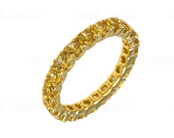 Canary Yellow Simulated Diamond Eternity Band Ring, 925 Silver with Yellow Gold Finish