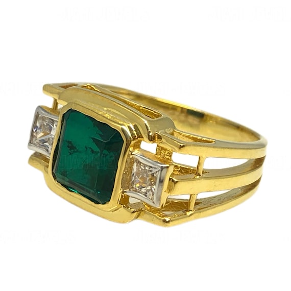 Sterling Silver Imitation Emerald and CZ 3 Ring Set Sterling Silver Imitation Emerald and CZ 3 Ring Set