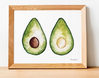 Avocado Watercolor Art Print, Avocado Painting, Avocado Art, Kitchen Wall Art, Kitchen Decor, Food Art, Vegetable Prints, Artwork, Painting