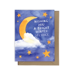 Wishing You A Bright Winter Solstice, Winter Solstice Card, Moon, Stars