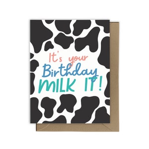 Happy Birthday Card, Cow Print, Funny Birthday Card, Punny,