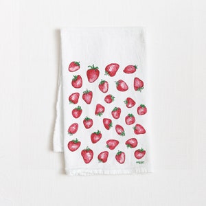 Strawberry Tea Towel, Kitchen Towel, Dish Towel, Kitchen Decor, Gardeners Gift, Housewarming Gift, Cottage Core, Flour Sack Towel image 1