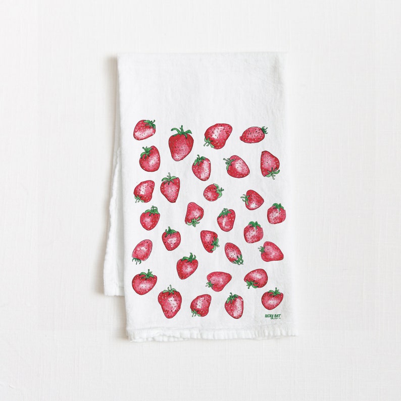 Strawberry Tea Towel, Kitchen Towel, Dish Towel, Kitchen Decor, Gardeners Gift, Housewarming Gift, Cottage Core, Flour Sack Towel image 1