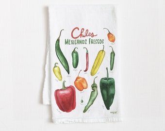 Mexican Chiles Tea Towel, Kitchen Towel, Dish Towel, Kitchen Decor, Garden Gift, Housewarming Gift, Cottage Core, Flour Sack Towel, Chef