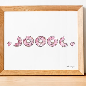 Donut Watercolor Art Print, Donut Painting, Moon Phases Wall Art, Kitchen Decor, Kitchen Art, Food Art, Food Illustration