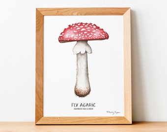 Toad Stool Mushroom Watercolor Art Print, Fly Agaric Mushroom Painting, Mushroom Wall Art, Kitchen Decor, Kitchen Art Print, Foraging