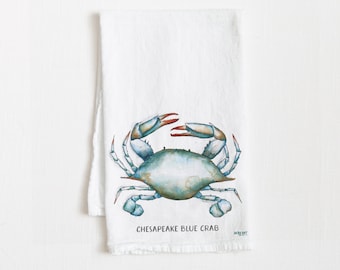 Blue Crab Tea Towel, Kitchen Towel, Dish Towel, Kitchen Decor, Cute Gift, Housewarming Gift, Flour Sack Towel