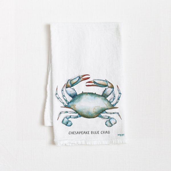 Blue Crab Tea Towel, Kitchen Towel, Dish Towel, Kitchen Decor, Cute Gift, Housewarming Gift, Flour Sack Towel