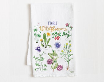 Edible Wildflowers Tea Towel, Kitchen Towel, Dish Towel, Kitchen Decor, Forager Gift, Housewarming Gift, Cottage Core, Flour Sack Towel