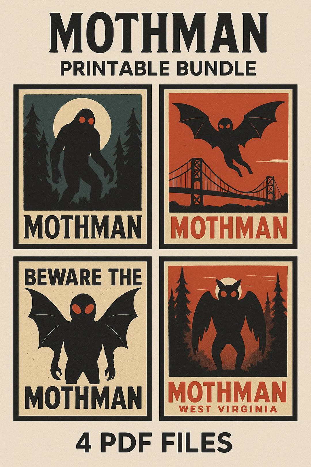 Mothman Wall Art Printable | Apocalyptic Horror Poster | Cryptid ...