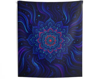 Blå mandala väggtapet | Meditativ bohemisk dekor, 50x60