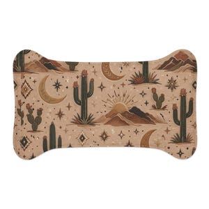 Alfombrilla para comedero de perro estilo bohemio del desierto, alfombrilla para cuenco de mascota estilo suroeste, mantel individual neutro con estampado de cactus para perros, alfombrilla absorbente para mascotas, regalo para amantes de los perros. imagen 2