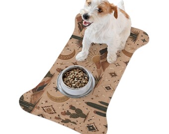 Boho öken hundmatta, sydvästlig skålmatta, neutral kaktus hundplacematta, absorberande husdjursmatta, present till hundälskare